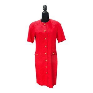 The Wilroy Traveller Vintage Red Tunic Waffle Knit Midi Gold Button Dress SZ 10